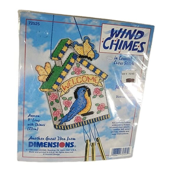 Dimensions Wind Chimes Cross Stitch Welcome w/ Bird and Birdhouse B-30 - Picture 2 of 3